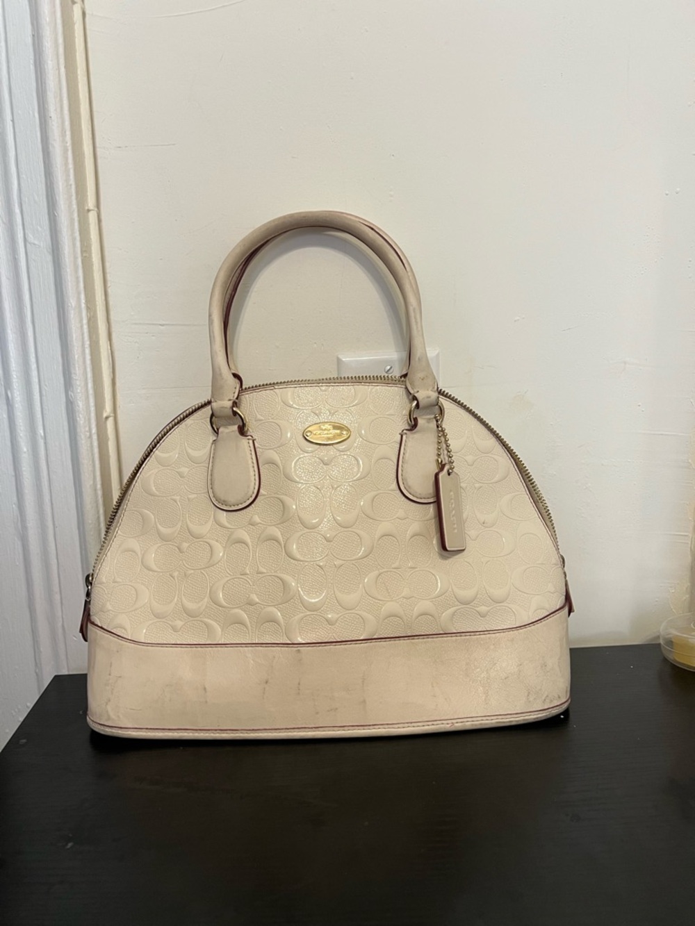 Coach Cora Domed Satchel Bag - Debossed Patent Crossgrain Leather (Style F34052)